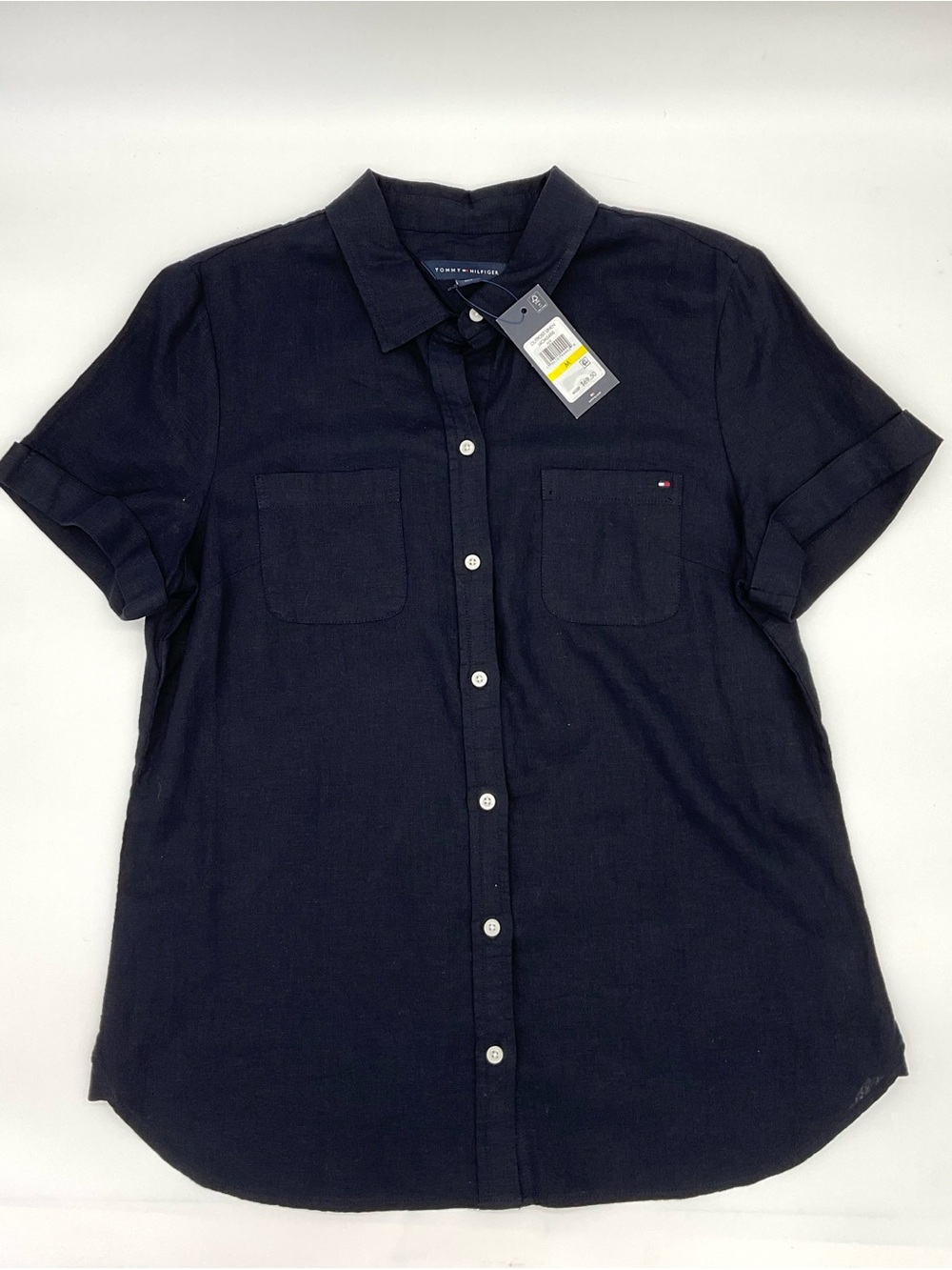 NWT Tommy Hilfiger Black Short-Sleeve Button-Down Shirt